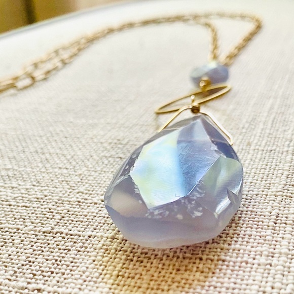 20 Inch Blue Chalcedony Faceted Teardrop Pendant Necklace - Picture 7 of 9